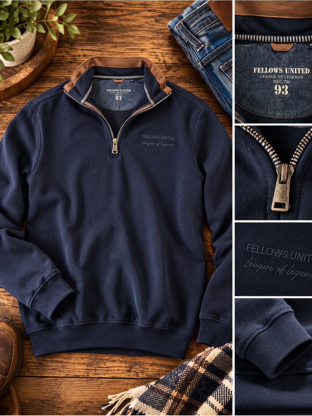 Fellows United Men’s Quarter Zip Pullover XXL – 100% Cotton – Navy Blue